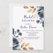 Navy Blue and Gold Peony Bridal Shower Einladung (Vorderseite)