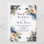 Navy Blue and Gold Peony Brunch and Bubbly Einladung (Vorderseite)
