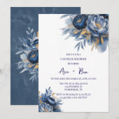 Navy Blue and Gold Peony Flower Couples Shower Einladung (Vorne/Hinten)