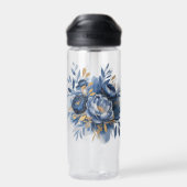 Navy Blue and Gold Peony Flower Wedding Bridesmaid Trinkflasche (Rückseite)