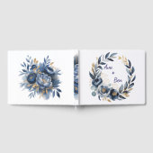 Navy Blue and Gold Peony Flower Wedding Gästebuch (Voll)