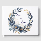 Navy Blue and Gold Peony Flower Wedding Gästebuch (Vorderseite)