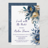 Navy Blue and Gold Peony Lunch With The Bride Einladung (Vorne/Hinten)