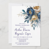 Navy Blue and Gold Peony Wedding Celebration  Einladung (Vorderseite)