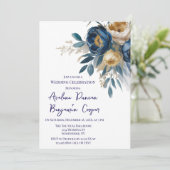 Navy Blue and Gold Peony Wedding Celebration  Einladung (Stehend Vorderseite)