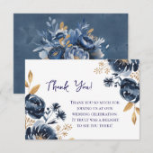 Navy Blue and Gold Peony Wedding Dankeskarte (Vorne/Hinten)