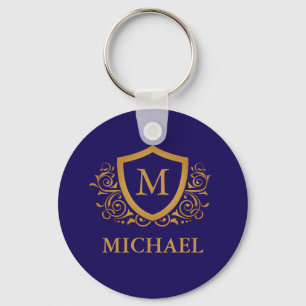 Navy Blue and Gold Personalized Monogram Name Schlüsselanhänger