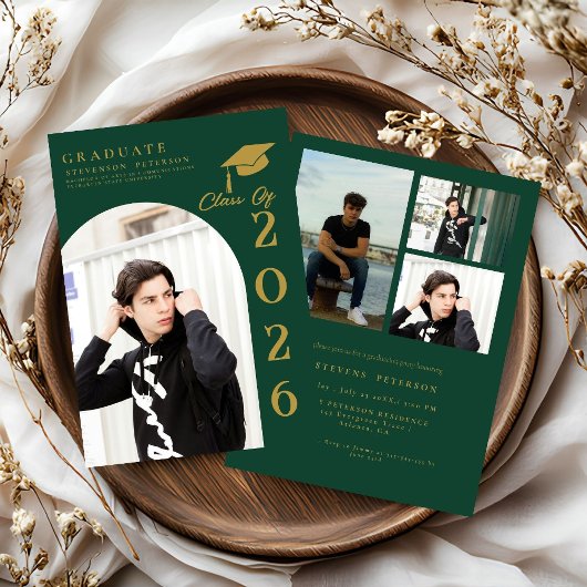 Navy Blue  and Gold Photo Graduation Einladung