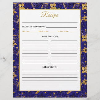 Navy Blue and Gold Poinsettia Flowers Recipe Page Flyer