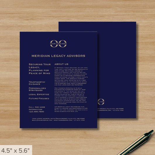Navy Blue and Gold Promotions Flyer mit Logo