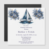Navy Blue and Gold Sailboat Nautical Wedding Magneteinladung (Vorne/Hinten)