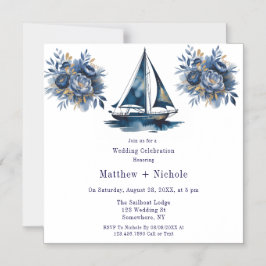 Navy Blue and Gold Sailboat Nautical Wedding Magneteinladung
