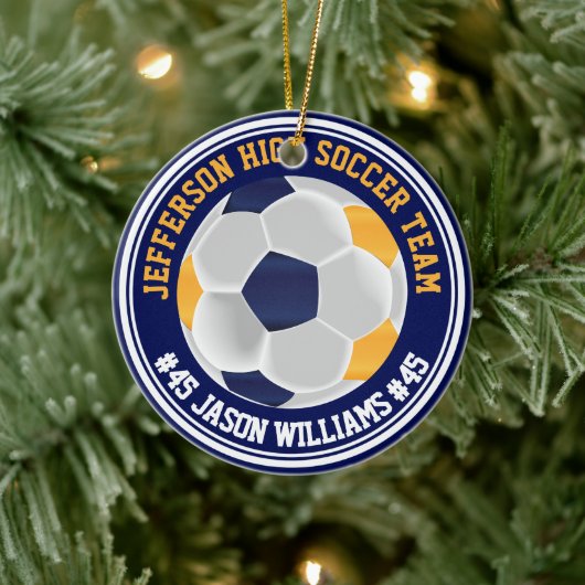 Navy Blue and Gold Soccer ⚽  Keramik Ornament (Baum)