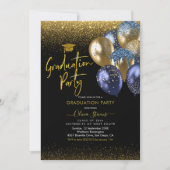 Navy Blue and Gold Sparkling Graduing Party Einladung (Vorderseite)