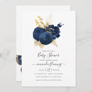 Navy Blue and Gold Vintag Rose Baby Dusche Einladung