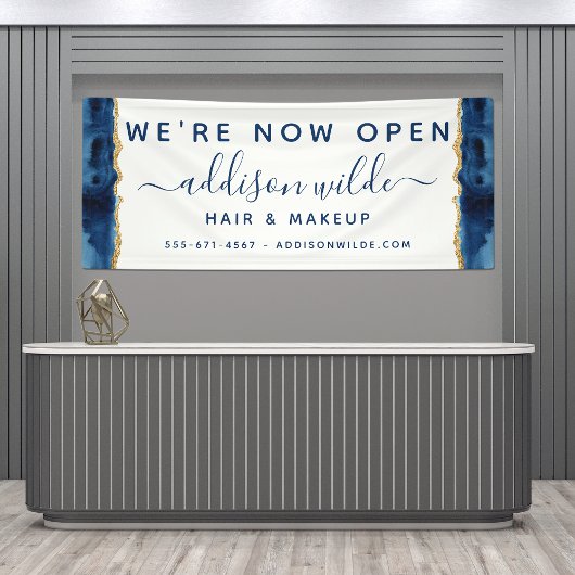 Navy Blue and Gold Watercolor Business Banner