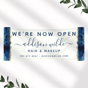 Navy Blue and Gold Watercolor Business Banner