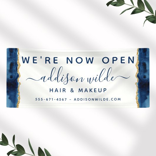 Navy Blue and Gold Watercolor Business Banner