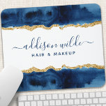Navy Blue and Gold Watercolor Mousepad<br><div class="desc">Navy Blau und Gold Wasserfarbe Maus Pad. Elegante Navy Blue und Gold geometrische handgeschriebene Stil Kalligraphie Drehbuch beruflich Business Design. Perfekt für Make-ups,  Haarstylisten,  Kosmetologen und mehr!</div>