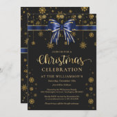 Navy Blue and Gold Weihnachten Party Einladung (Vorne/Hinten)