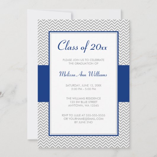 Navy Blue and Gray Zickzack Graduation Party Einladung (Vorderseite)