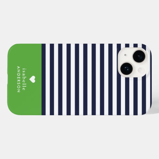 Navy Blue and Green Chic Stripes Heft Monogram Case-Mate iPhone Hülle (Rückseite (Horizontal))