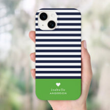 Navy Blue and Green Chic Stripes Heft Monogram
