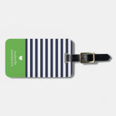 Navy Blue and Green Chic Stripes Heft Monogram Gepäckanhänger (Vorderseite horizontal)