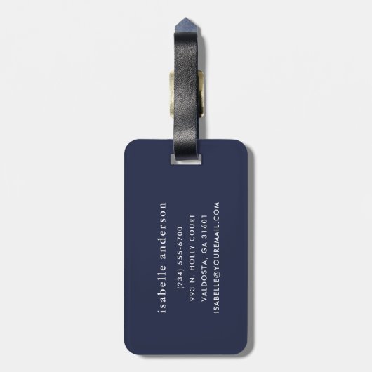 Navy Blue and Green Chic Stripes Heft Monogram Gepäckanhänger (Rückseite vertikal)