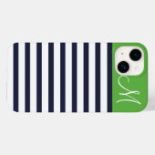Navy Blue and Green Preppy Strips Custom Monogram Case-Mate iPhone Hülle (Rückseite (Horizontal))