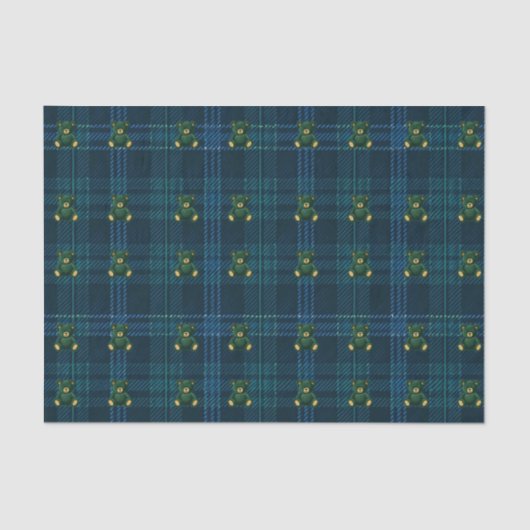 Navy Blue and Green Teddy Tartan Tissue Paper Seidenpapier (Vorderseite)