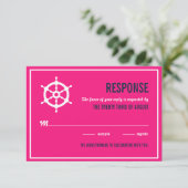 Navy Blue and Hot Pink Nautical Wedding RSVP Karte (Stehend Vorderseite)