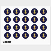 Navy Blue and Imitate Gold Foil Anchor Runder Aufkleber (Blatt)