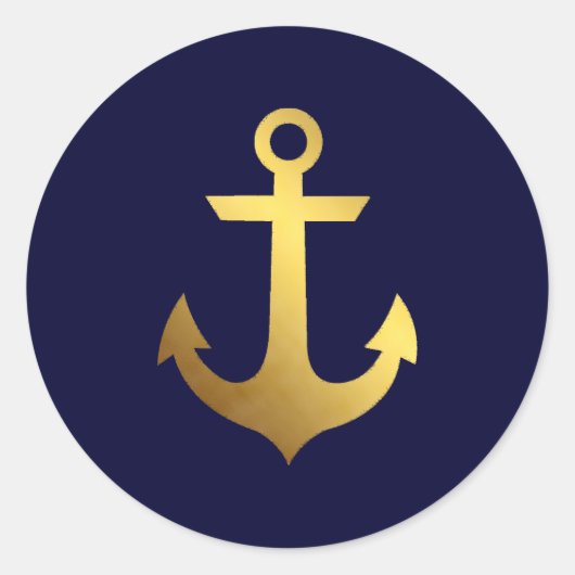 Navy Blue and Imitate Gold Foil Anchor Runder Aufkleber (Vorderseite)