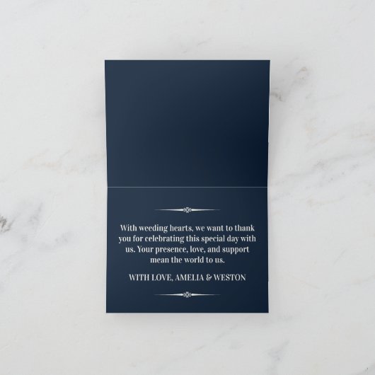 Navy Blue and Ivory Elegant Monogram Wedding Dankeskarte (Innenseite)