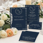 Navy Blue and Ivory Elegant Monogram Wedding Programm