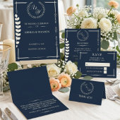 Navy Blue and Ivory Elegant Monogram Wedding Programm
