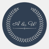 Navy Blue and Ivory Elegant Monogram Wedding Runder Aufkleber (Vorderseite)