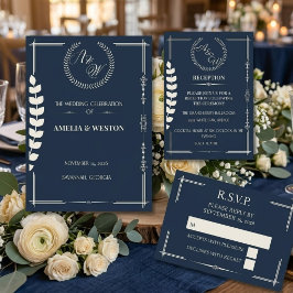 Navy Blue and Ivory Elegant Wedding Reception Begleitkarte