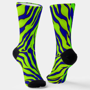 Navy Blue and Limon Tiger Stripes Animal Print 1 Socken