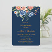 Navy Blue and Orange Peony Couples Dusche Einladung (Stehend Vorderseite)