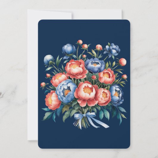 Navy Blue and Orange Peony Couples Dusche Einladung (Rückseite)