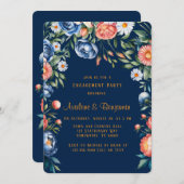 Navy Blue and Orange Peony Engagement Party Einladung (Vorne/Hinten)