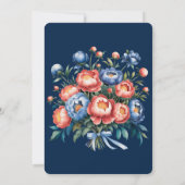 Navy Blue and Orange Peony Engagement Party Einladung (Rückseite)
