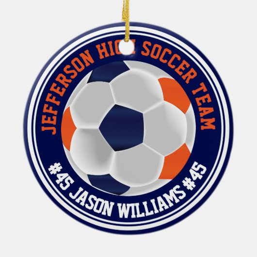 Navy Blue and Orange Soccer ⚽ Keramik Ornament (Hinten)