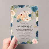 Navy Blue and Peach Floral Pumpkin Wedding Acryleinladungen (Insitu (Handheld))