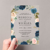 Navy Blue and Peach Floral Wedding Acryleinladungen (Insitu (Handheld))
