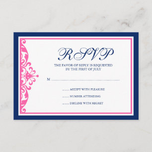 Navy Blue and Pink Blüh Response Card RSVP Karte