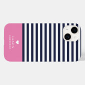 Navy Blue and Pink Chic Stripes Heftmonogramm Case-Mate iPhone Hülle (Rückseite (Horizontal))