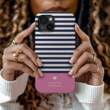 Navy Blue and Pink Chic Stripes Heftmonogramm